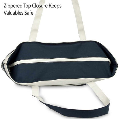 Dalix Premium Beach Bags Striped Navy Blue Zippered Tote Bag Monogrammed A-Z