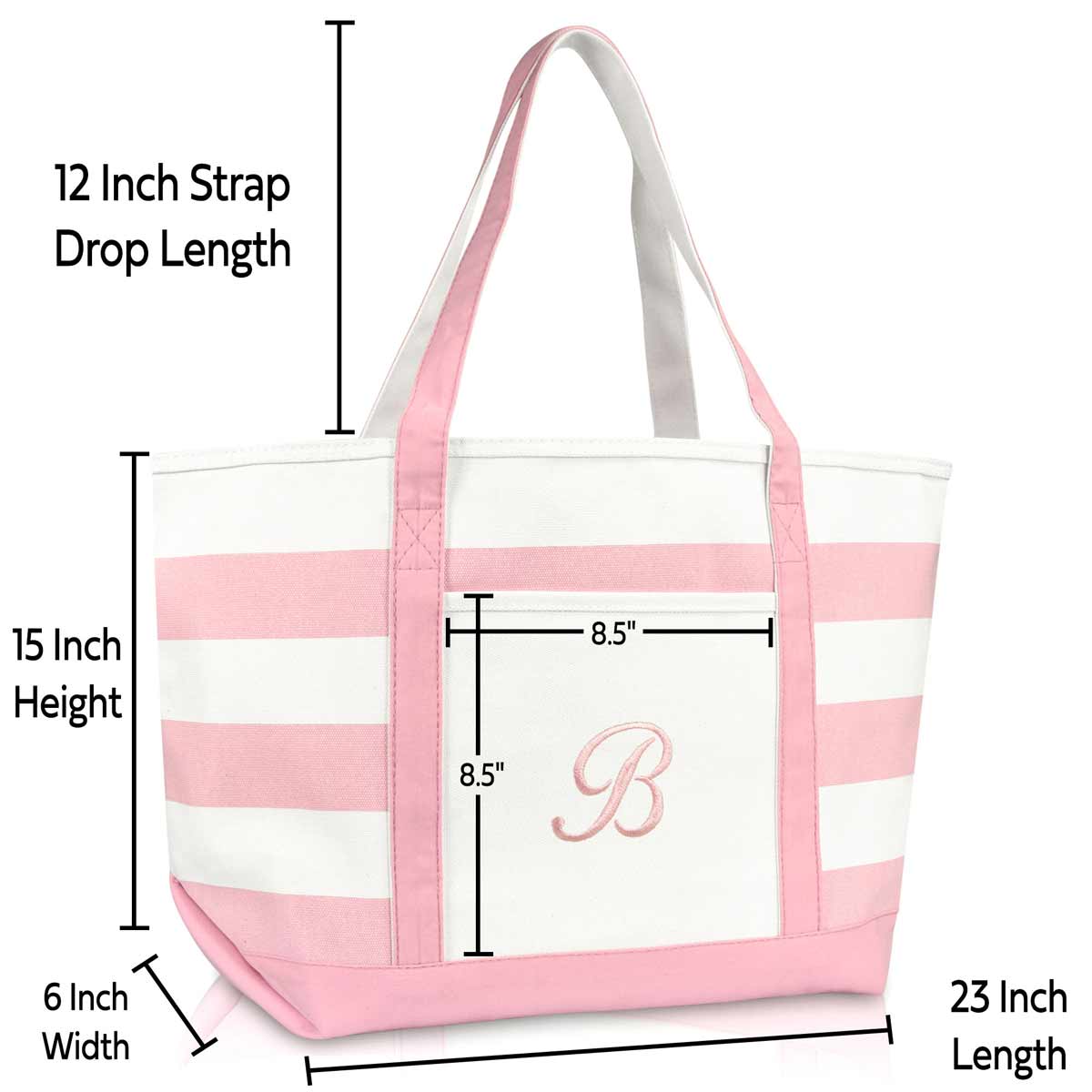 Dalix Striped Beach Bag Tote Bags Satchel Personalized Pink Ballent Letter A - Z