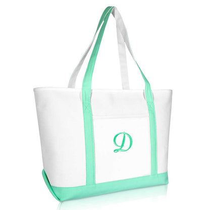 Dalix Initial A-Z Premium Tote Bag in Mint Green