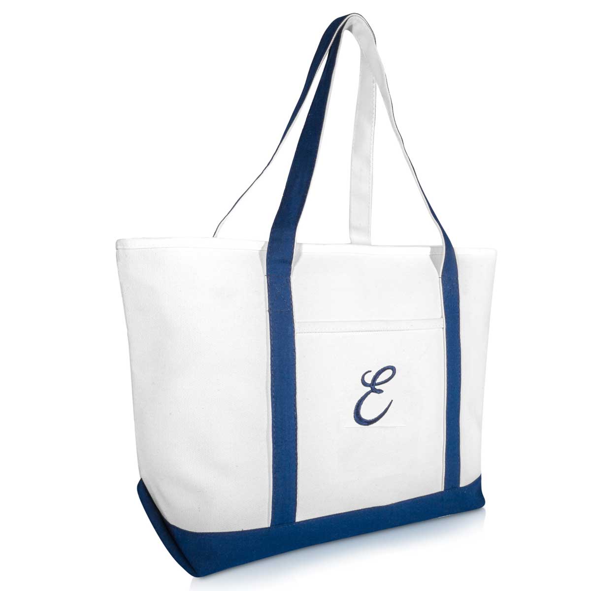 Dalix Initial A-Z Premium Tote Bag in Navy Blue