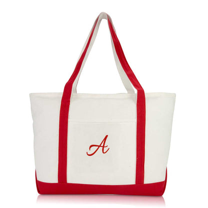 Dalix Initial A-Z Premium Tote Bag in Red