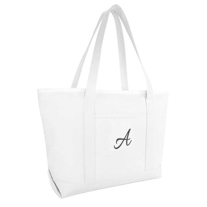Dalix Large Canvas Tote Bag for Women Work Bag Beach Totes Monogrammed White A-Z