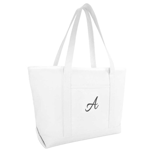 Dalix Large Canvas Tote Bag for Women Work Bag Beach Totes Monogrammed White A-Z