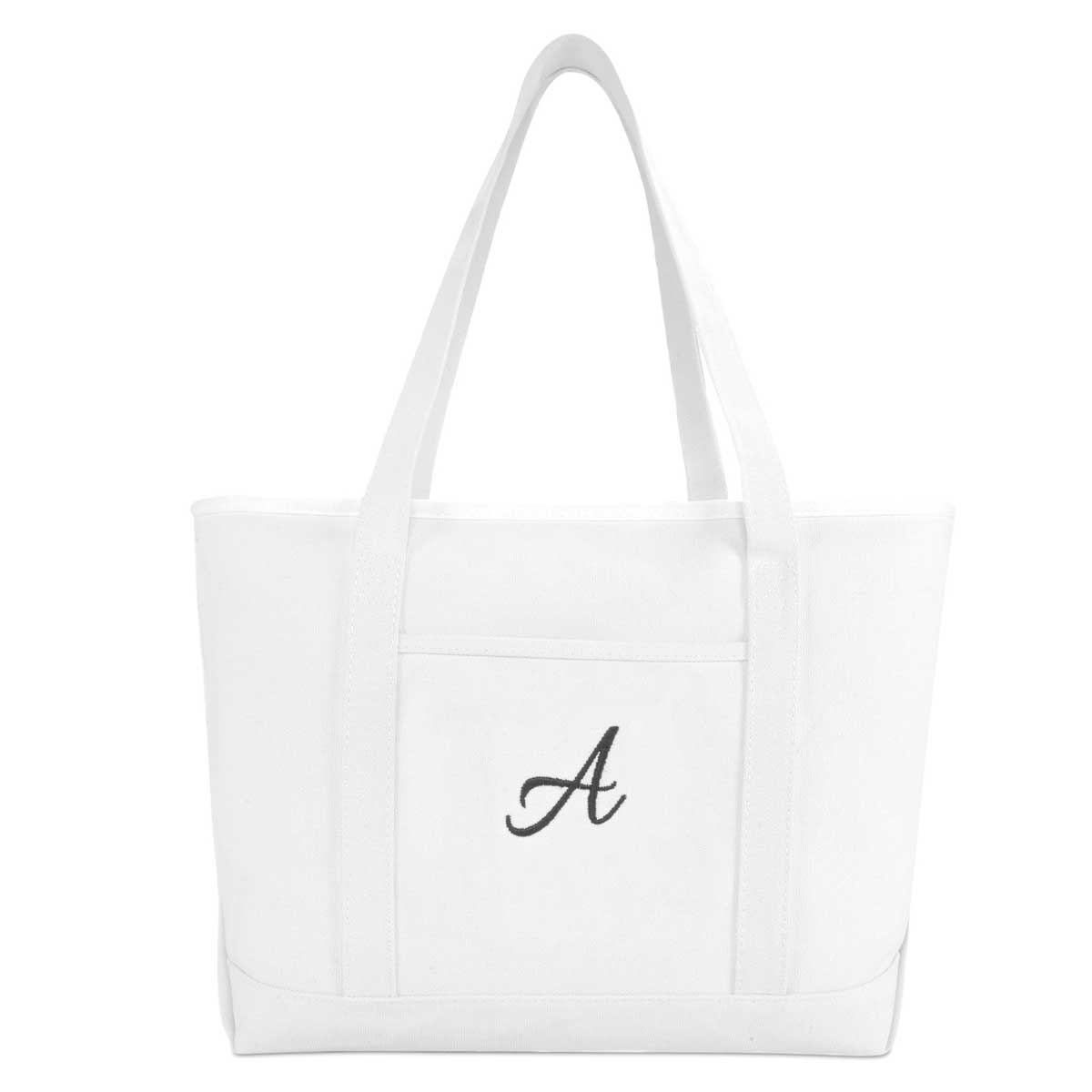 Dalix Large Canvas Tote Bag for Women Work Bag Beach Totes Monogrammed White A-Z