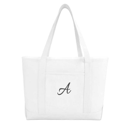 Dalix Large Canvas Tote Bag for Women Work Bag Beach Totes Monogrammed White A-Z