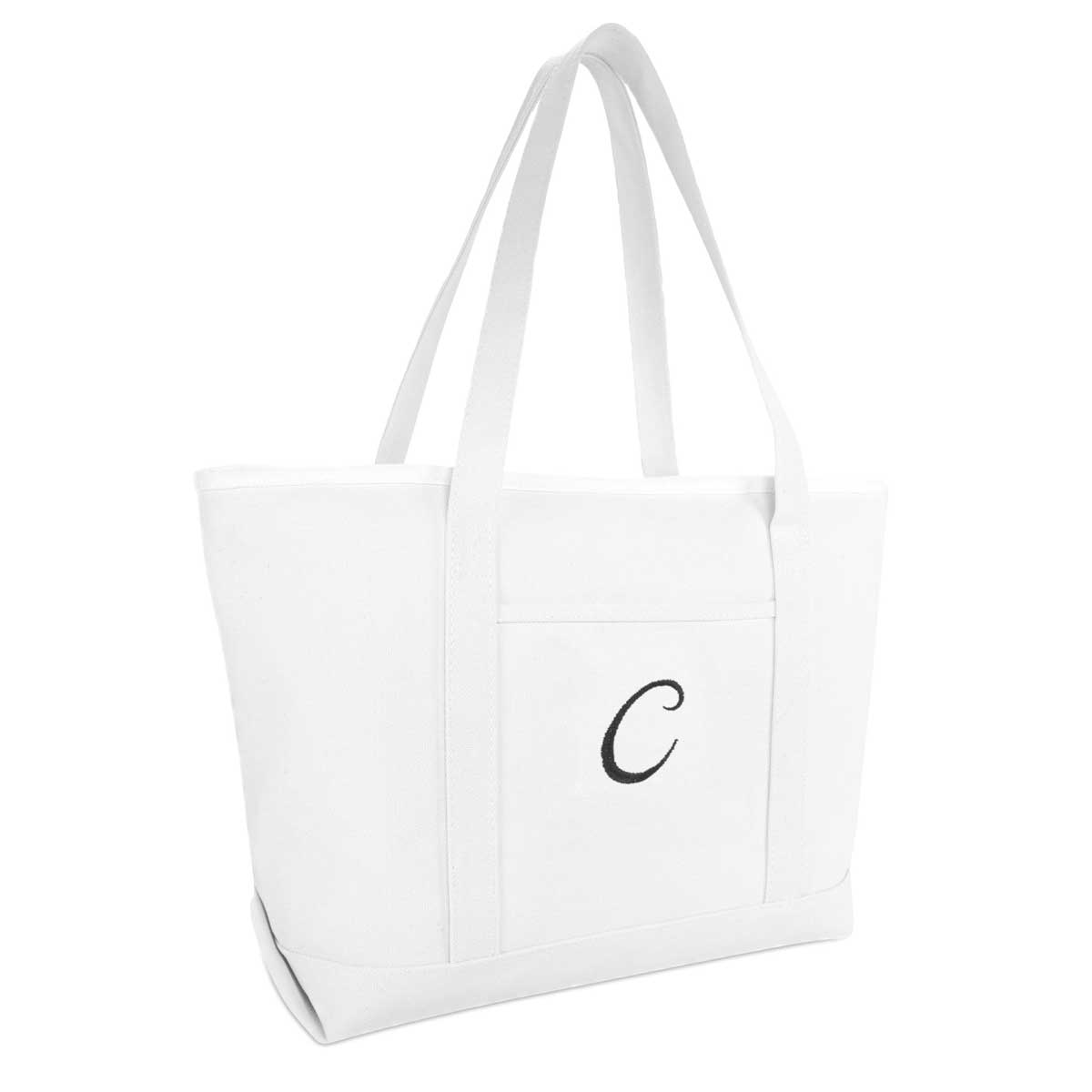 Dalix Large Canvas Tote Bag for Women Work Bag Beach Totes Monogrammed White A-Z