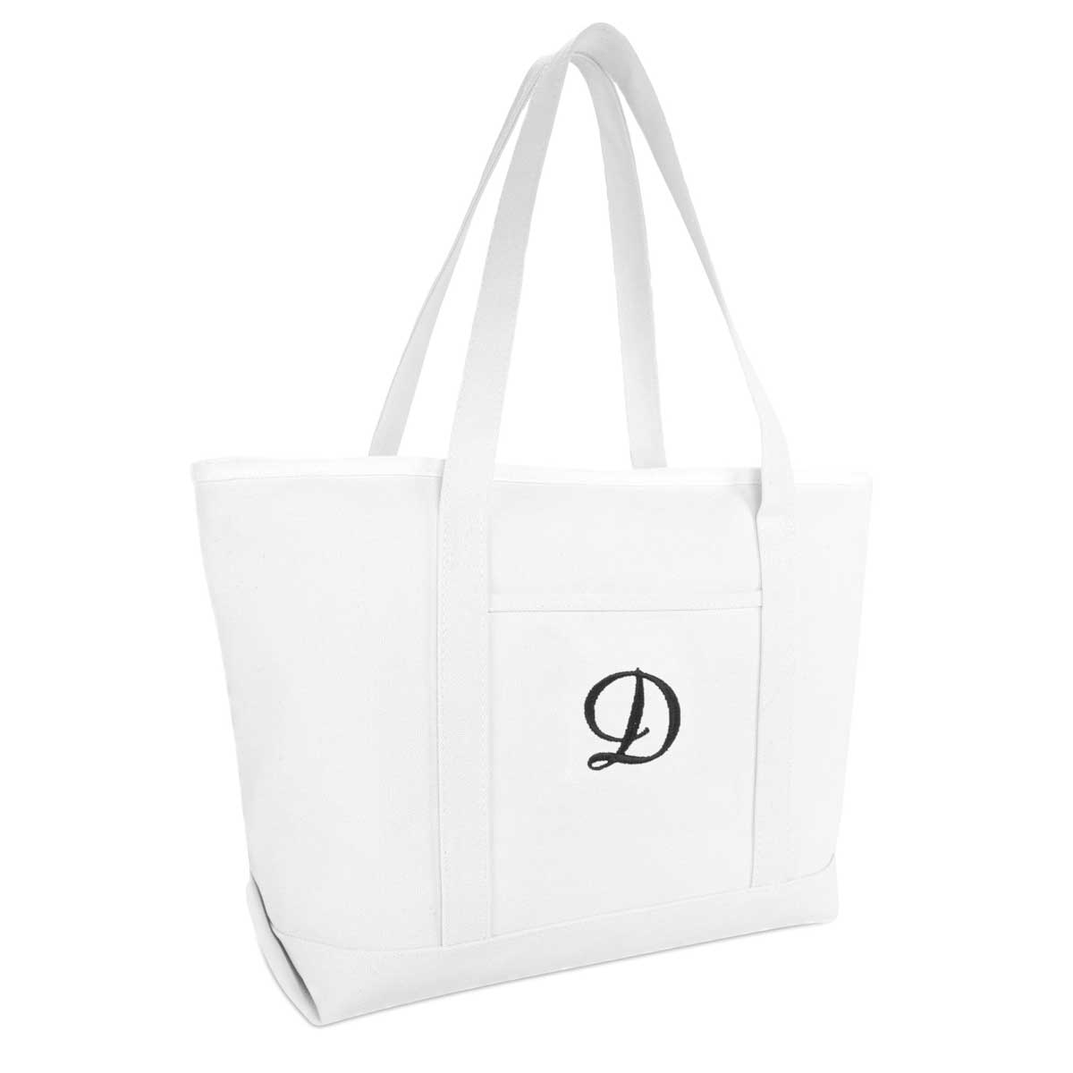Dalix Large Canvas Tote Bag for Women Work Bag Beach Totes Monogrammed White A-Z