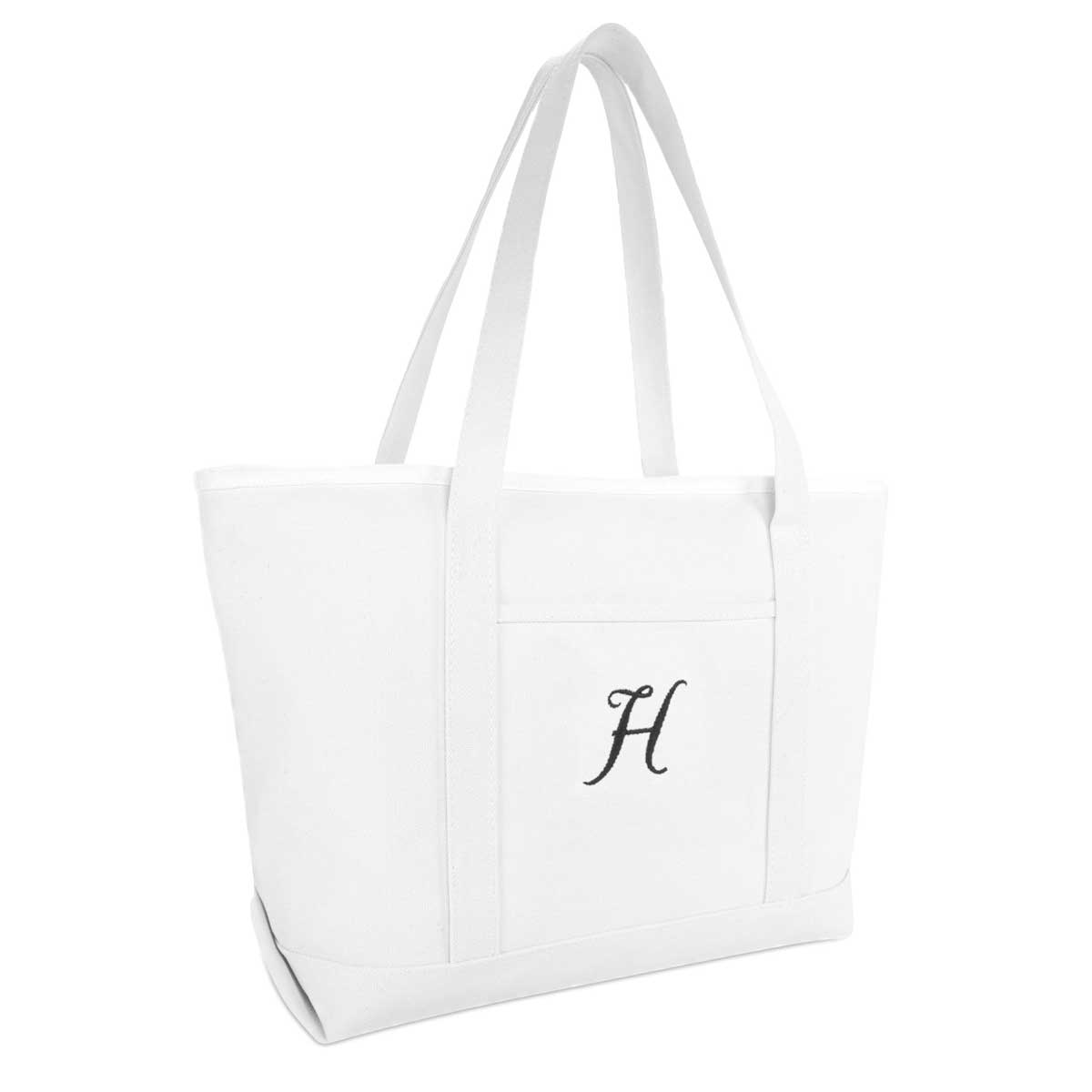 Dalix Large Canvas Tote Bag for Women Work Bag Beach Totes Monogrammed White A-Z