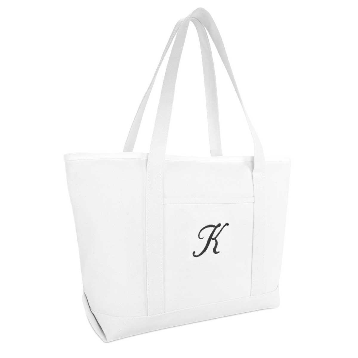 Dalix Large Canvas Tote Bag for Women Work Bag Beach Totes Monogrammed White A-Z