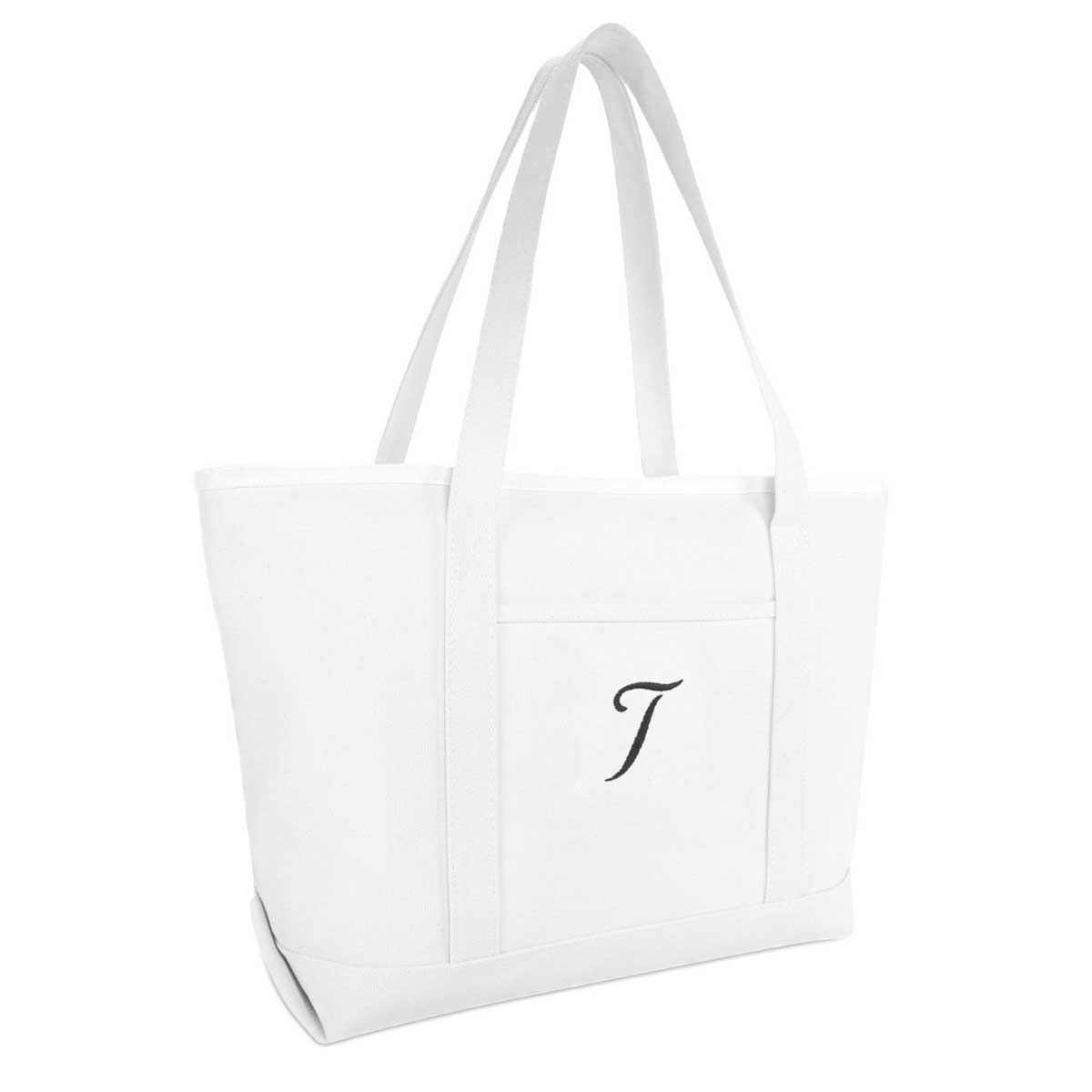 Dalix Large Canvas Tote Bag for Women Work Bag Beach Totes Monogrammed White A-Z