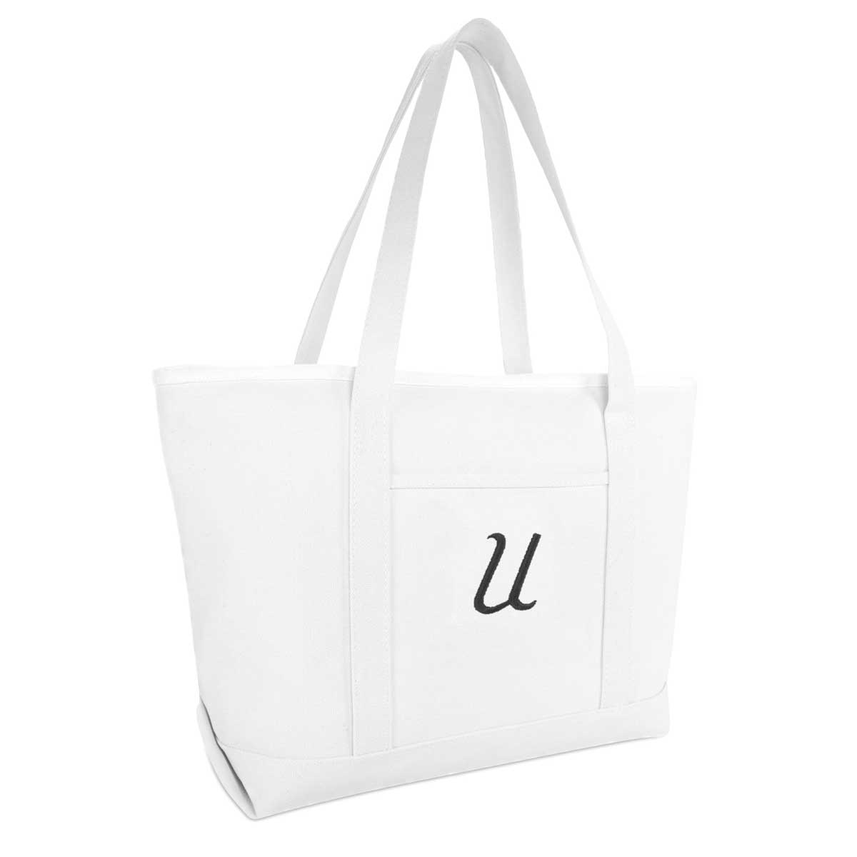 Dalix Large Canvas Tote Bag for Women Work Bag Beach Totes Monogrammed White A-Z