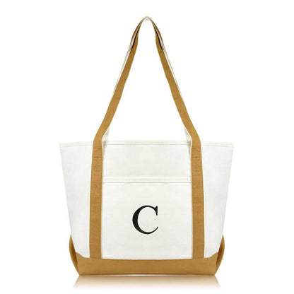 Dalix Medium Personalized Tote Bag Monogrammed Initial Letter - C