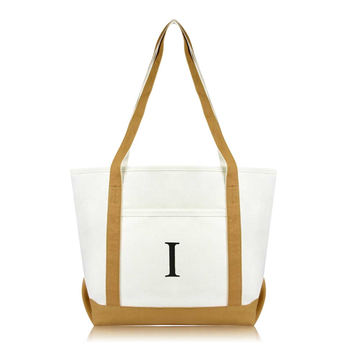 Dalix Medium Personalized Tote Bag Monogrammed Initial Letter - I