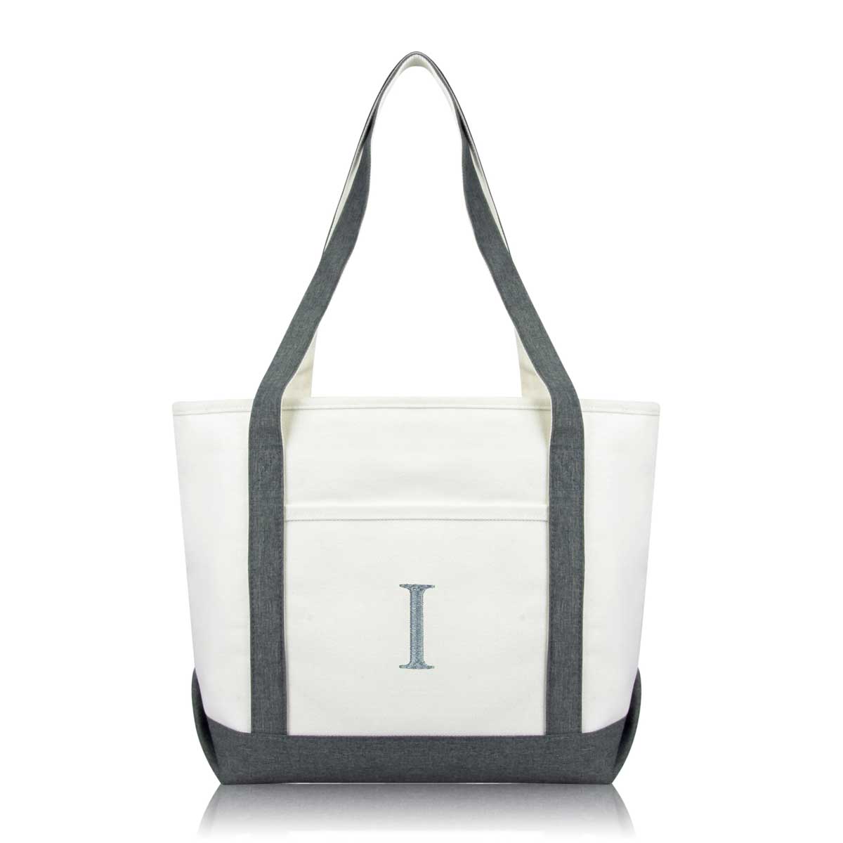 Dalix Medium Personalized Tote Bag Monogrammed Initial Letter - I