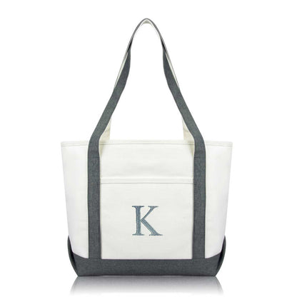 Dalix Medium Personalized Tote Bag Monogrammed Initial Letter - K