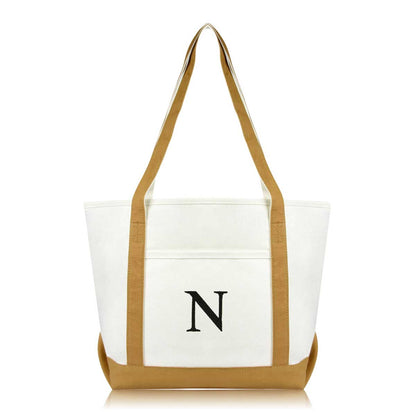 Dalix Medium Personalized Tote Bag Monogrammed Initial Letter - N