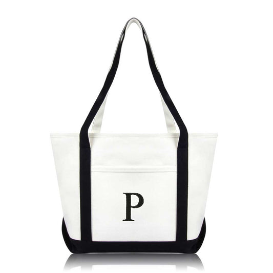 Dalix Medium Personalized Tote Bag Monogrammed Initial Letter - P