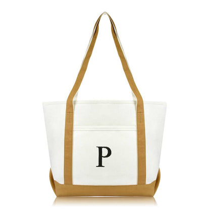 Dalix Medium Personalized Tote Bag Monogrammed Initial Letter - P