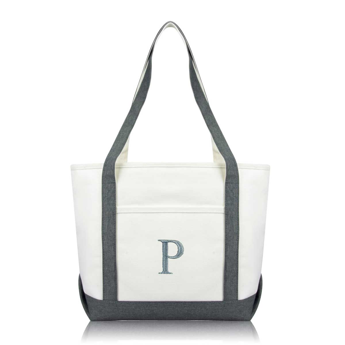 Dalix Medium Personalized Tote Bag Monogrammed Initial Letter - P Gray