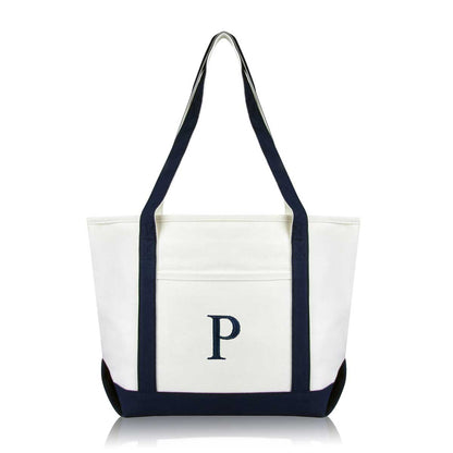 Dalix Medium Personalized Tote Bag Monogrammed Initial Letter - P