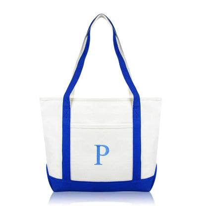 Dalix Medium Personalized Tote Bag Monogrammed Initial Letter - P