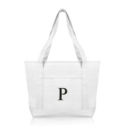 Dalix Medium Personalized Tote Bag Monogrammed Initial Letter - P