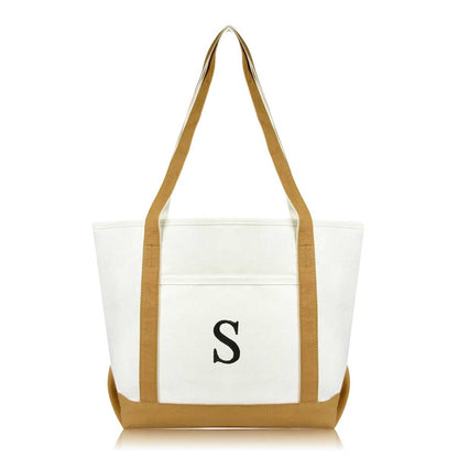 Dalix Medium Personalized Tote Bag Monogrammed Initial Letter - S