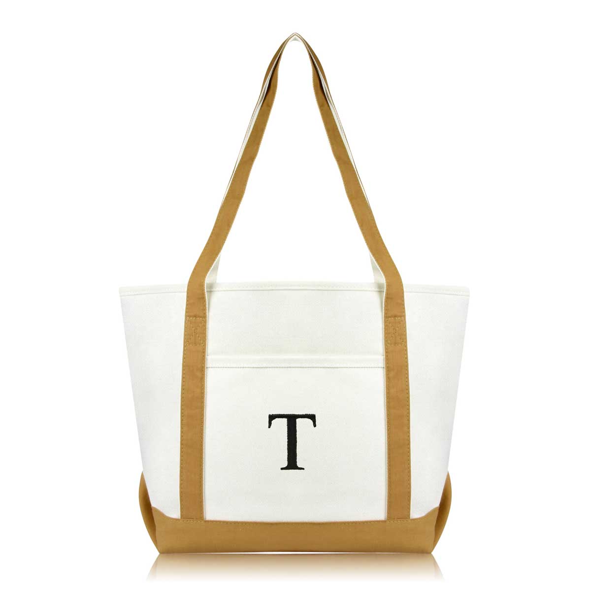 Dalix Medium Personalized Tote Bag Monogrammed Initial Letter - T