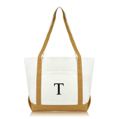Dalix Medium Personalized Tote Bag Monogrammed Initial Letter - T