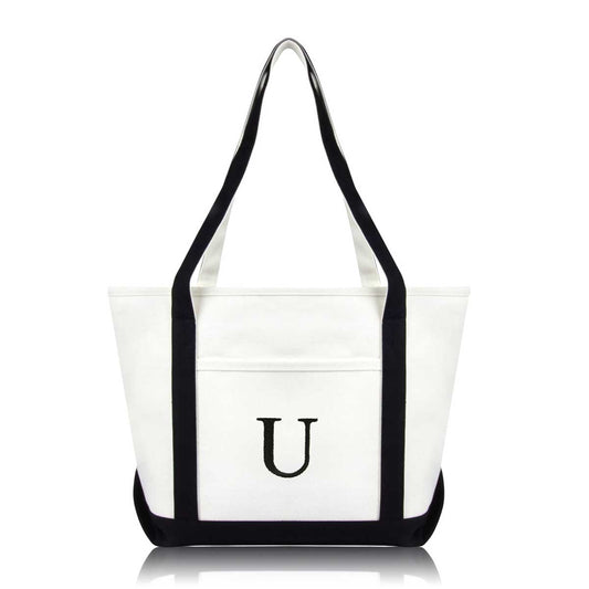 Dalix Medium Personalized Tote Bag Monogrammed Initial Letter - U