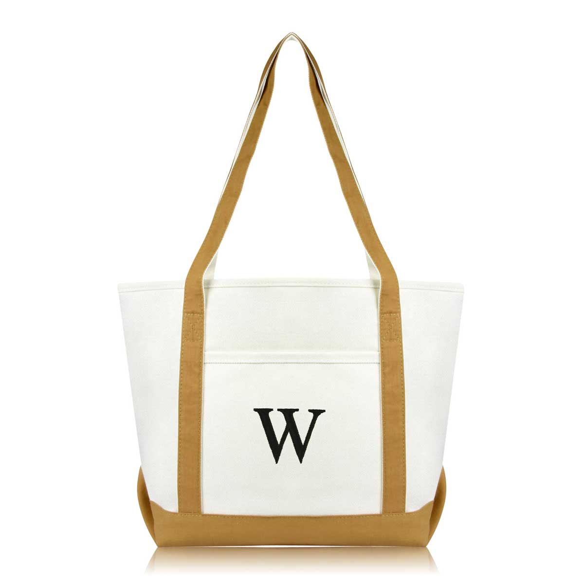 Dalix Medium Personalized Tote Bag Monogrammed Initial Letter - W