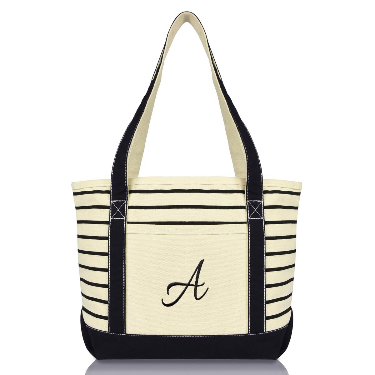 Dalix Striped A-Initial Tote Bag Womens Ballent Letter A