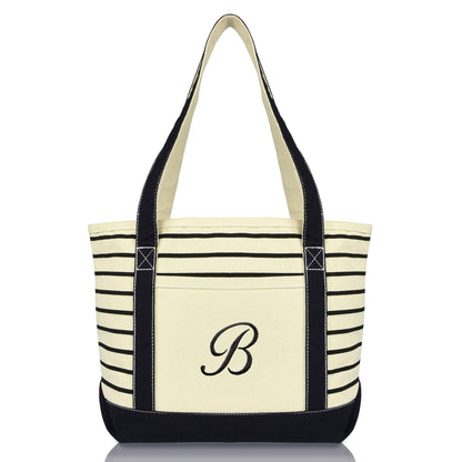 Dalix Striped B-Initial Tote Bag Womens Ballent Letter B