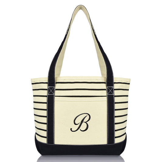 Dalix Striped B-Initial Tote Bag Womens Ballent Letter B