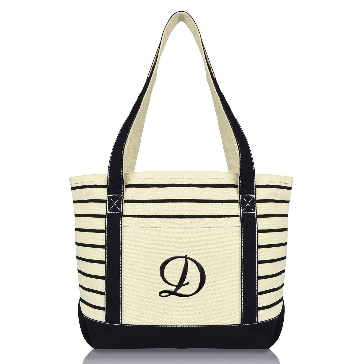 Dalix Striped D-Initial Tote Bag Womens Ballent Letter D