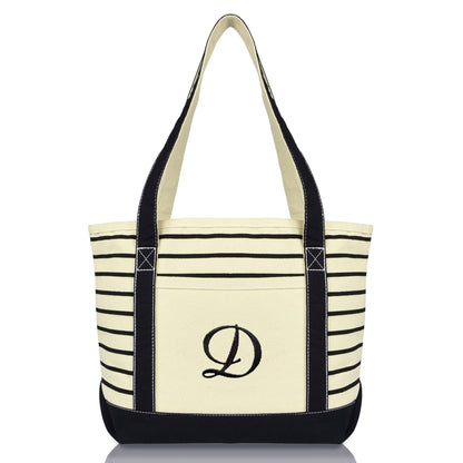 Dalix Striped D-Initial Tote Bag Womens Ballent Letter D