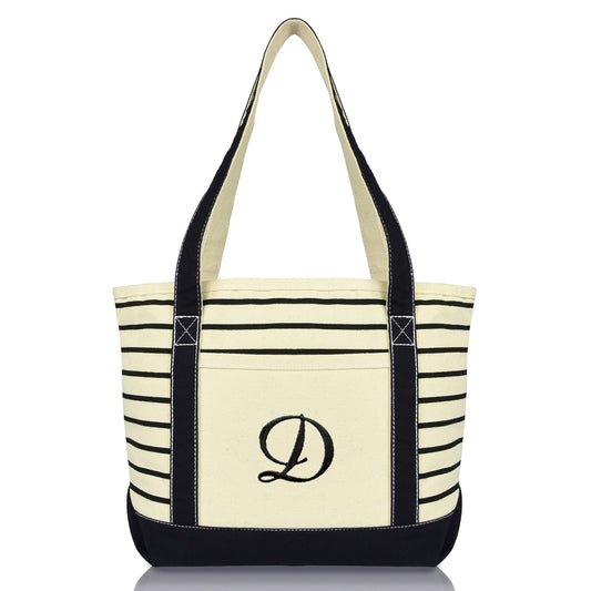 Dalix Striped D-Initial Tote Bag Womens Ballent Letter D