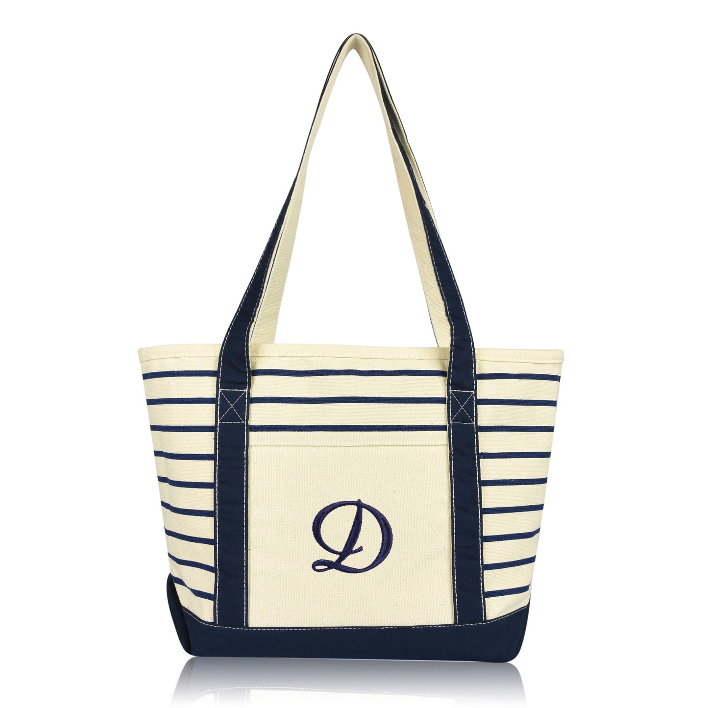Dalix Striped D-Initial Tote Bag Womens Ballent Letter D