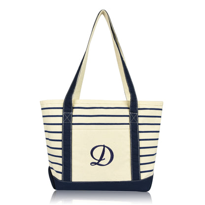Dalix Striped D-Initial Tote Bag Womens Ballent Letter D