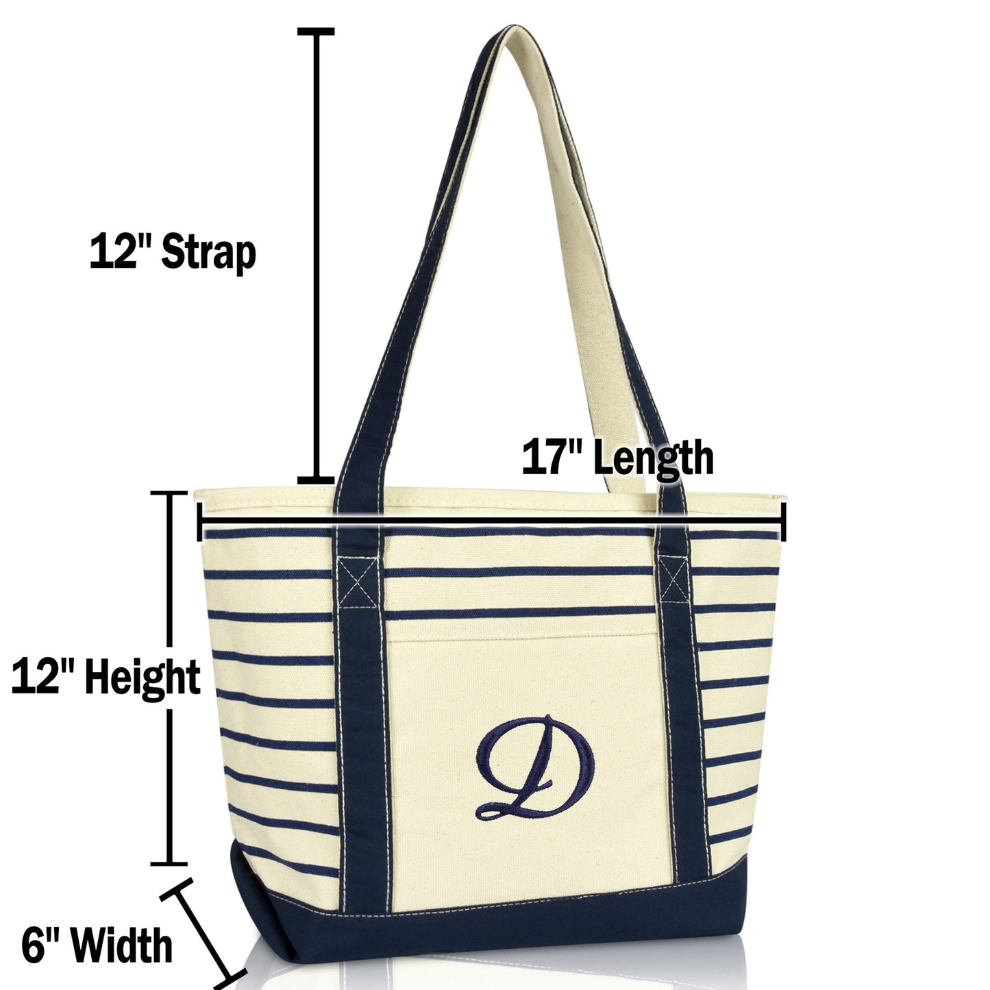 Dalix Striped D-Initial Tote Bag Womens Ballent Letter D