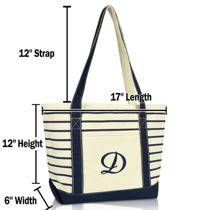 Dalix Striped D-Initial Tote Bag Womens Ballent Letter D