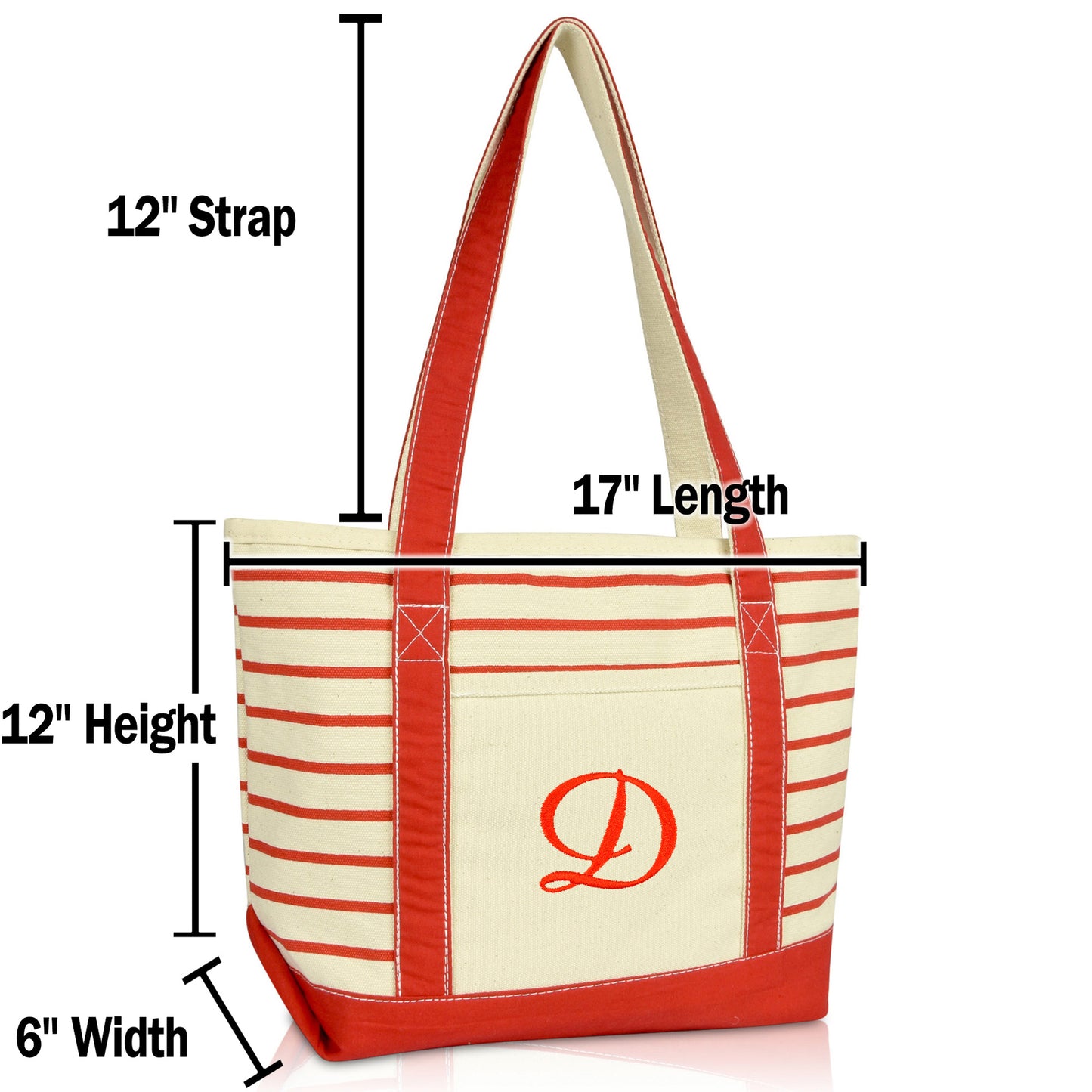 Dalix Striped D-Initial Tote Bag Womens Ballent Letter D