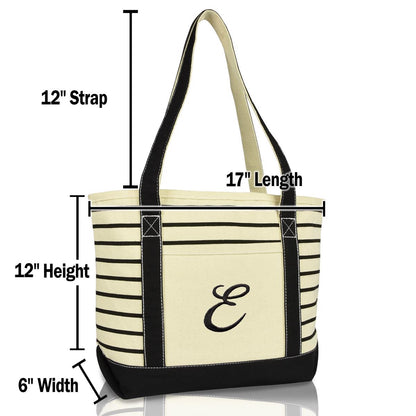 Dalix Striped E-Initial Tote Bag Womens Ballent Letter E
