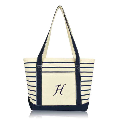Dalix Striped H-Initial Tote Bag Womens Ballent Letter H
