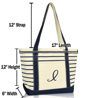 Dalix Striped I-Initial Tote Bag Womens Ballent Letter I