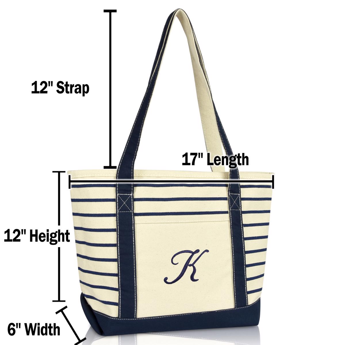 Dalix Striped K-Initial Tote Bag Womens Ballent Letter K
