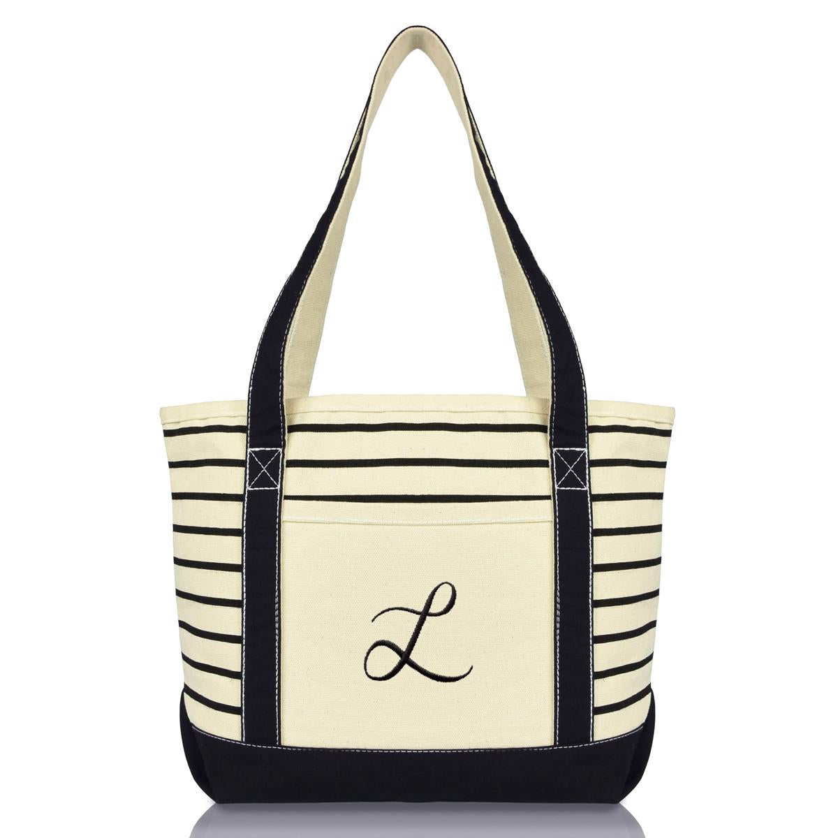 Dalix Striped L-Initial Tote Bag Womens Ballent Letter L