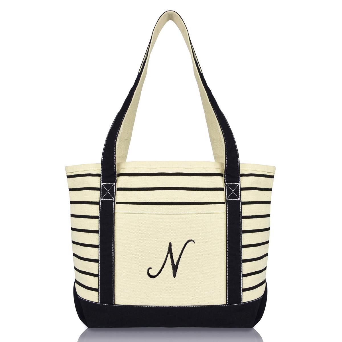 Dalix Striped N-Initial Tote Bag Womens Ballent Letter N