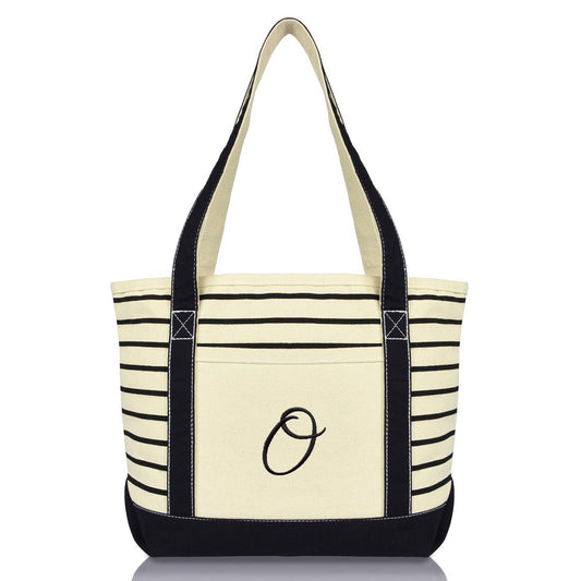 Dalix Striped O-Initial Tote Bag Womens Ballent Letter O