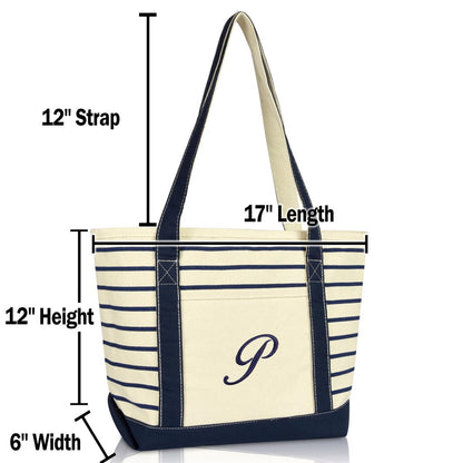 Dalix Striped P-Initial Tote Bag Womens Ballent Letter P
